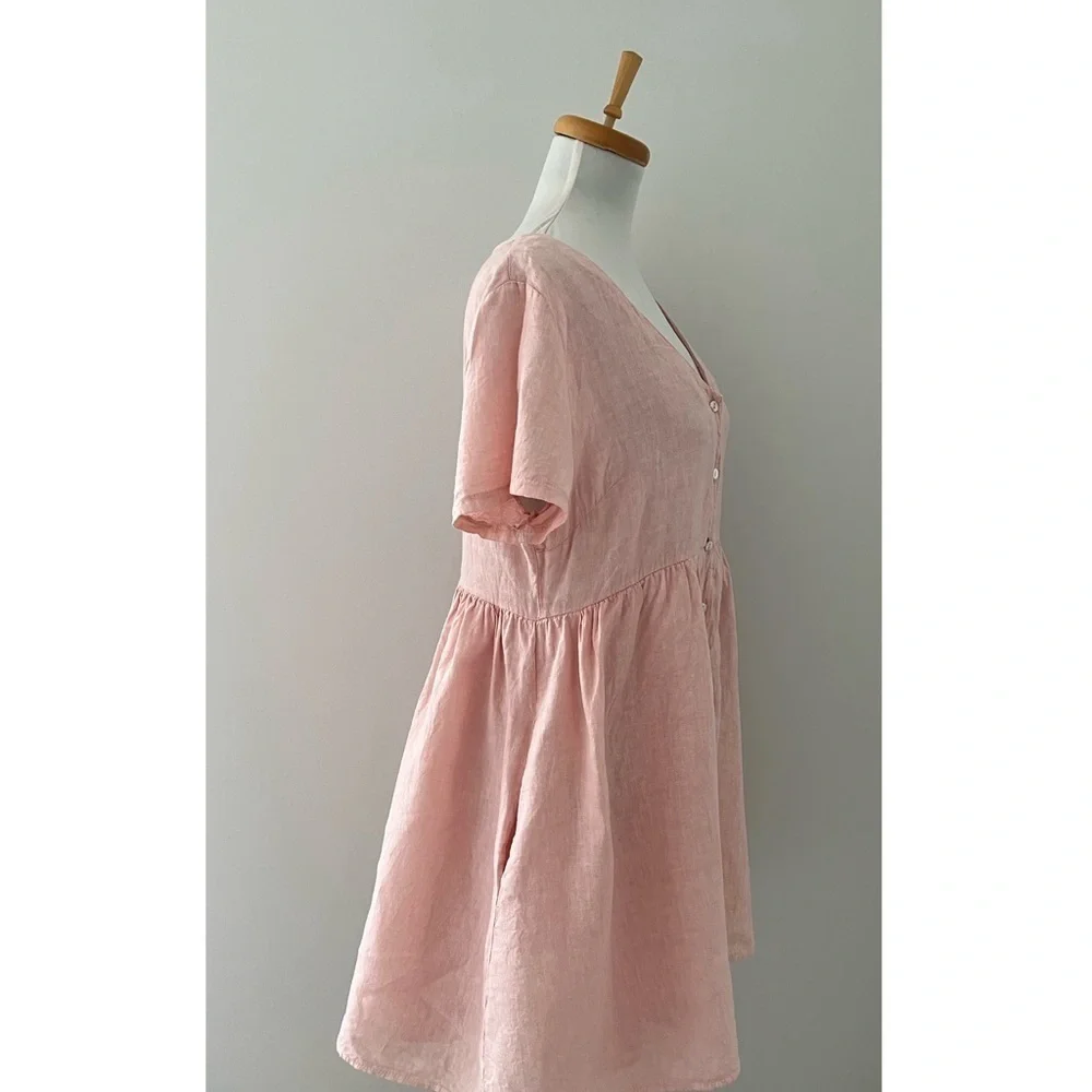 Jillian Harris x Priv Hamptons 100% Linen Blush Babydoll Dress L - Picture 4 of 10